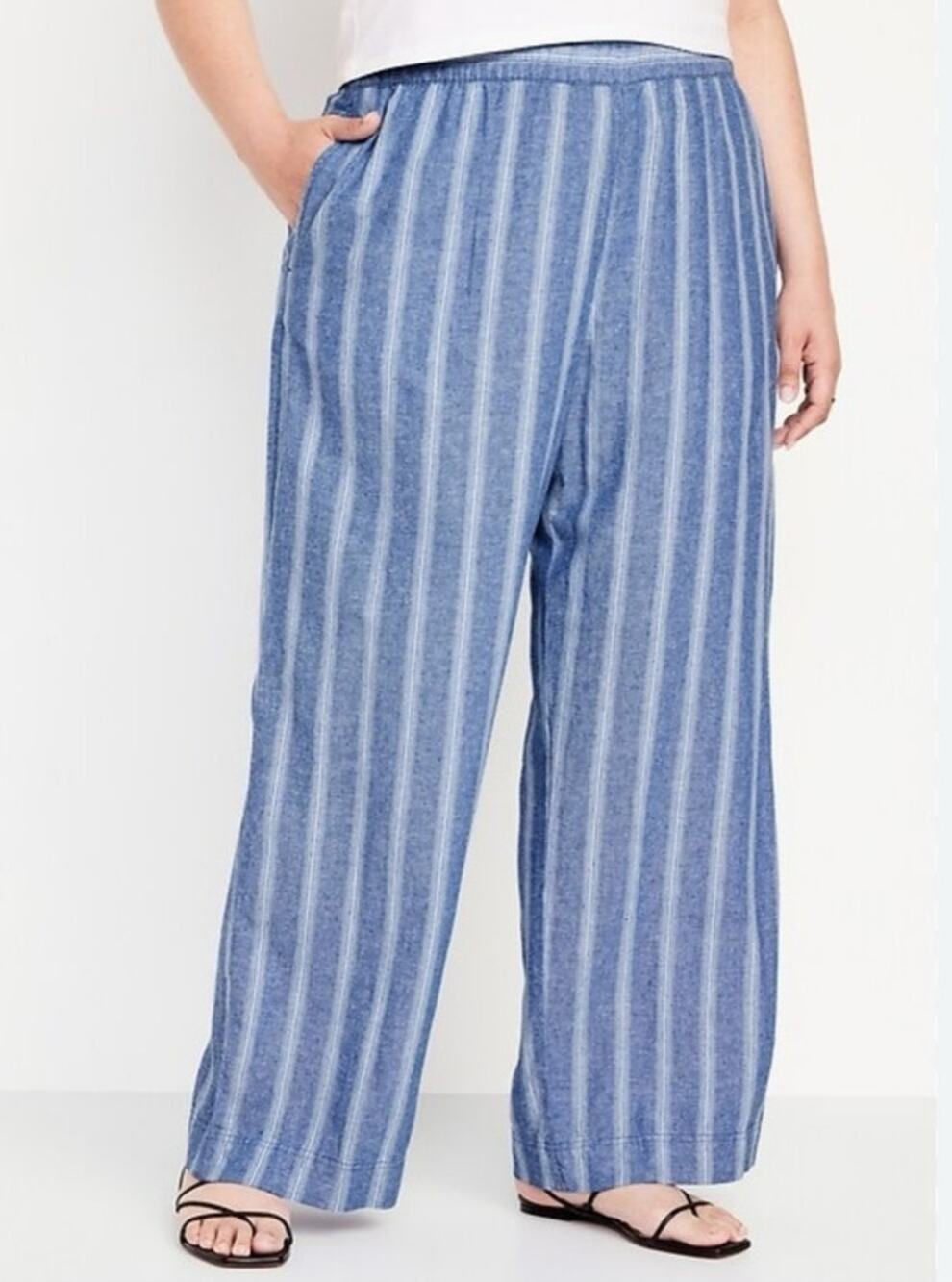Old Navy Linen Blend Wide Leg‎ Pants Coastal XL Pull On Boho